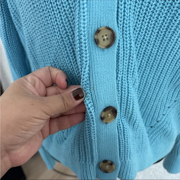 Loft Light Blue Button Down Knit Cardigan Sweater Women’s Size Large Soft Casual - Picture 6 of 6
